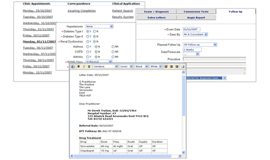 Clinical Correspondence screen shots