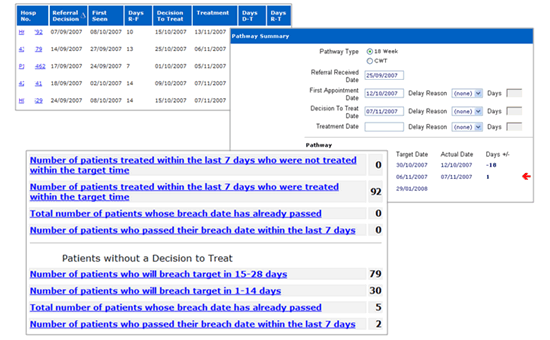 Patient Pathways screen shots